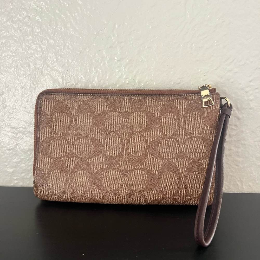 Coach Signature Canvas Double Zip Wallet Wristlet - Picture 6 of 11